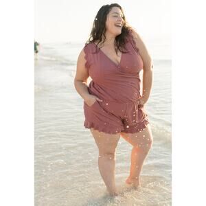Honeymark Ginger Swim Romper Plus Size 5X Burgundy Built in Bra Stretch Holidays